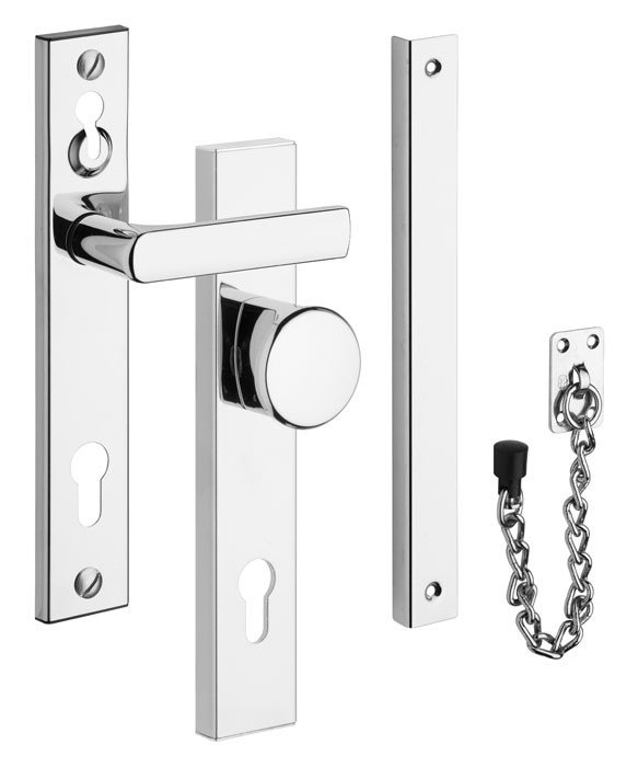 Kování bezpečnostní 802 klika/knoflík s řetízkem 72 mm vložka chrom nerez 0100 (R 802721) - Kliky, okenní a dveřní kování, panty Kování dveřní Kování dveřní bezpečnostní